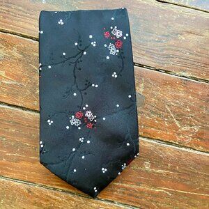 Vintage Shiaparelli S. H. Berman THE PENTAGON Black Floral Neck Tie 56" x 4" EUC